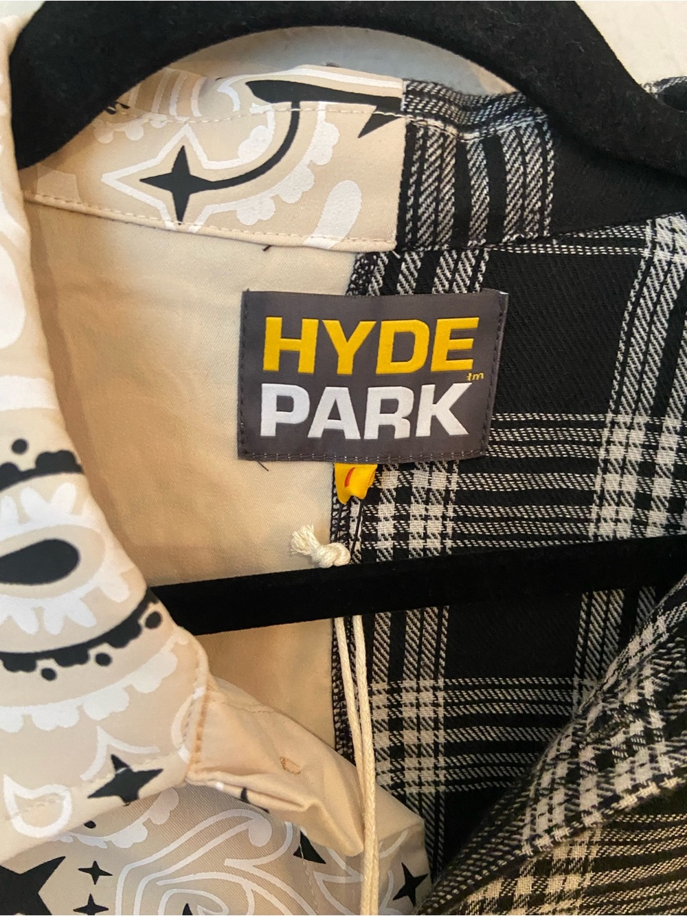 Hyde Park East LA Split Plaid Paisley Bandana Button Down Shirt - Picture 3 of 5